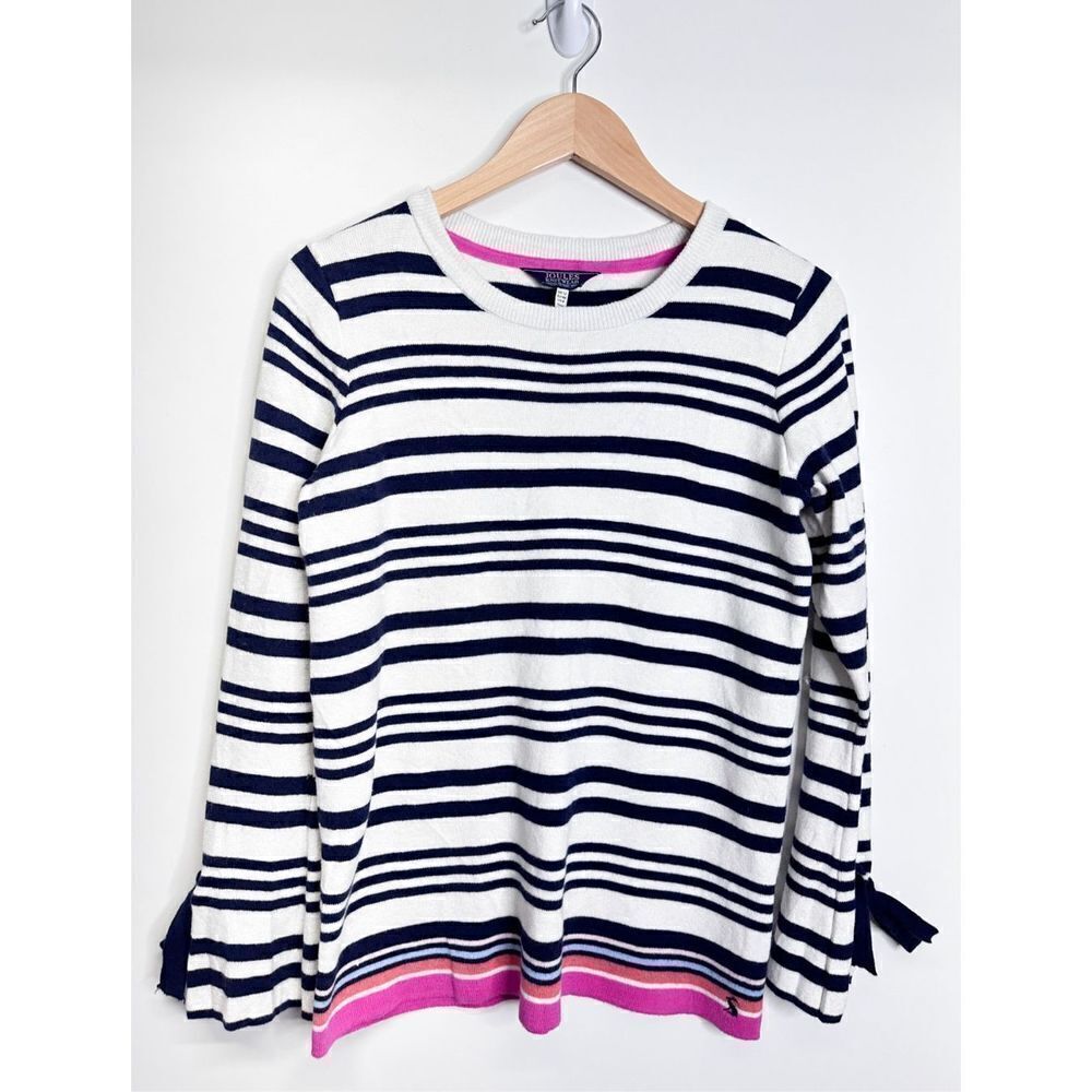 JOULES Sweater Bircham Stripe Myanna Tie Sleeve Wool‎ Blend Size 8 KnitWear